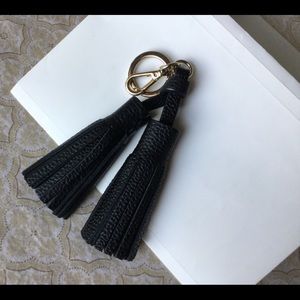 Kate Spade leather double tassel key ring/bag charm, black.